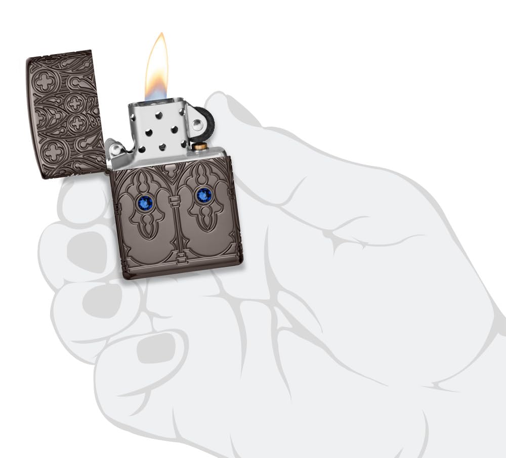 Zippo Gothic Window Design Armor® Black Ice® Pocket Lighter