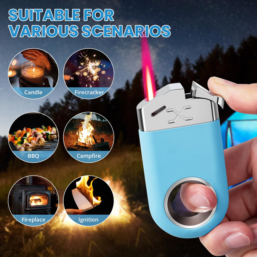 Cool Butane Torch Lighter, Funny Keychain Lighters for Candle BBQ, Refillable&Adjustable EDC Pocket Lighter with Windproof Jet Flame, Unique Gifts for Men Women (Black)