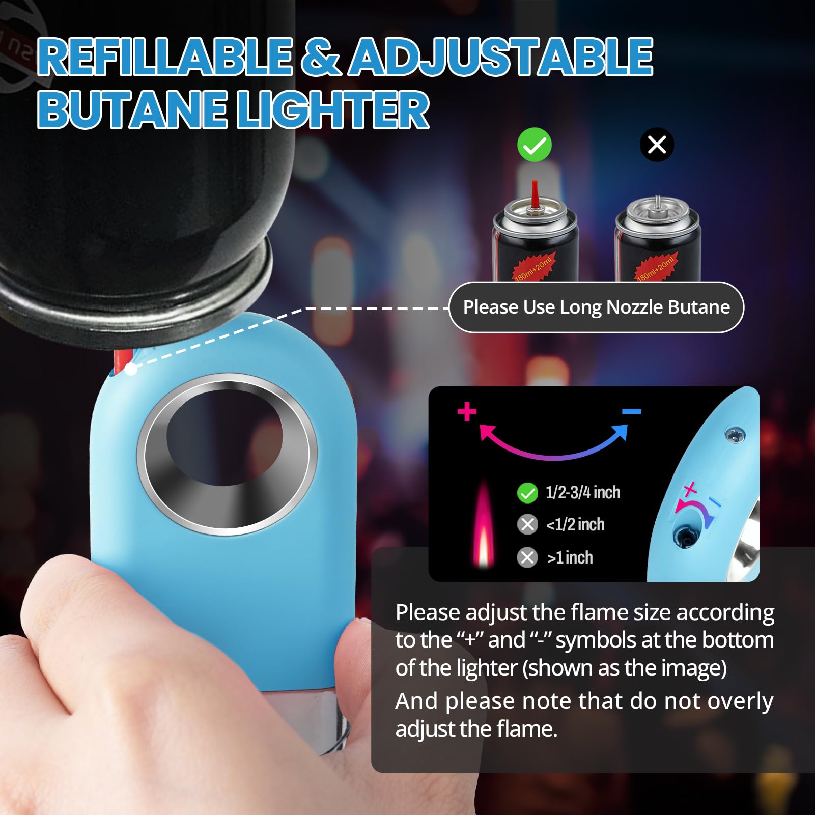Cool Butane Torch Lighter, Funny Keychain Lighters for Candle BBQ, Refillable&Adjustable EDC Pocket Lighter with Windproof Jet Flame, Unique Gifts for Men Women (Black)