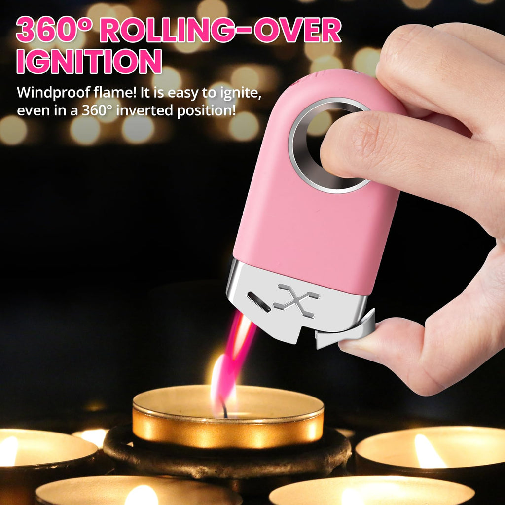 Cool Butane Torch Lighter, Funny Keychain Lighters for Candle BBQ, Refillable&Adjustable EDC Pocket Lighter with Windproof Jet Flame, Unique Gifts for Men Women (Black)