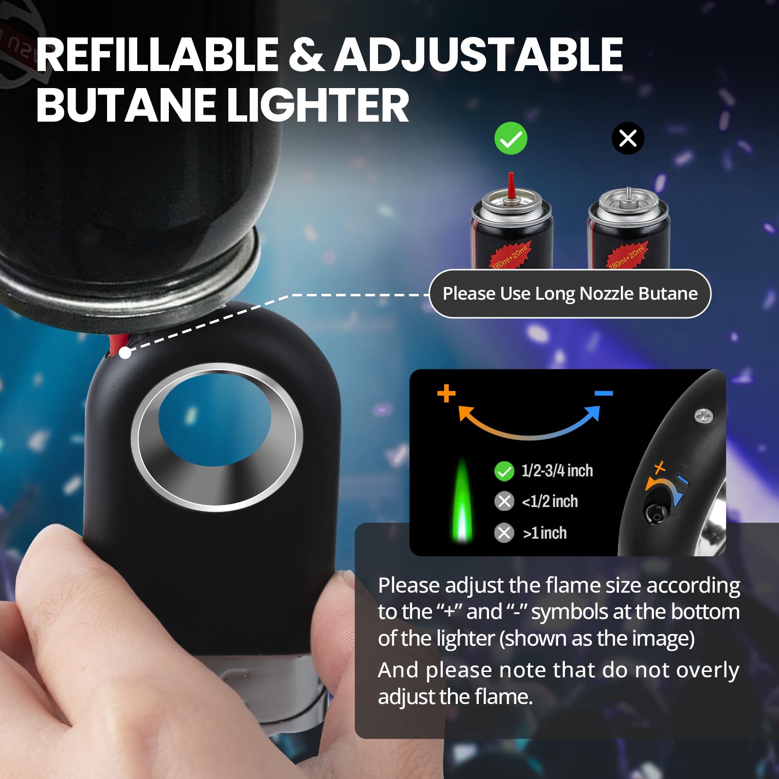 Cool Butane Torch Lighter, Funny Keychain Lighters for Candle BBQ, Refillable&Adjustable EDC Pocket Lighter with Windproof Jet Flame, Unique Gifts for Men Women (Black)