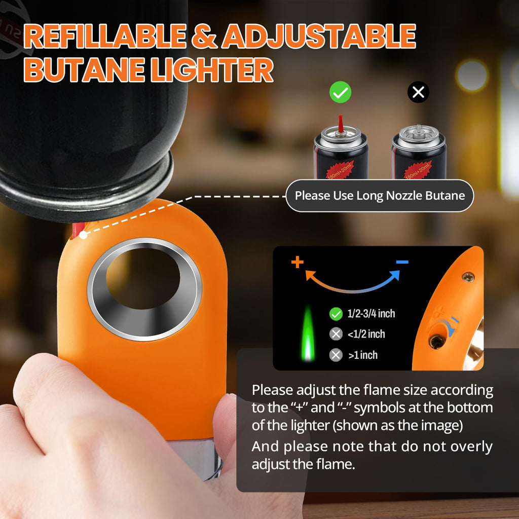 Cool Butane Torch Lighter, Funny Keychain Lighters for Candle BBQ, Refillable&Adjustable EDC Pocket Lighter with Windproof Jet Flame, Unique Gifts for Men Women (Black)